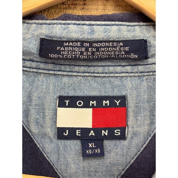 Tommy Jeans Mens XL Striped Long-Sleeve Button-Up Shirt Navy Blue & White 100% C - Picture 6 of 9
